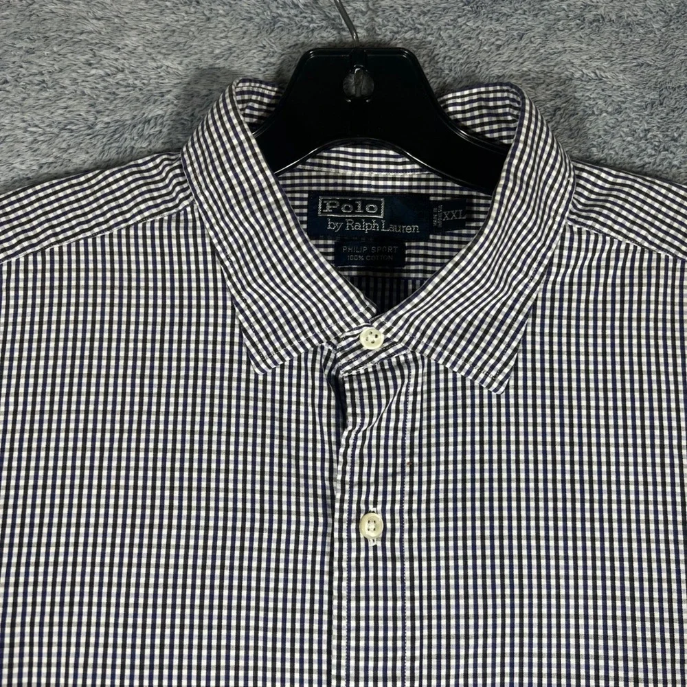 Polo Ralph Lauren Philip‎ Sport Mens XXL Gingham Check Short Sleeve Shirt Navy
